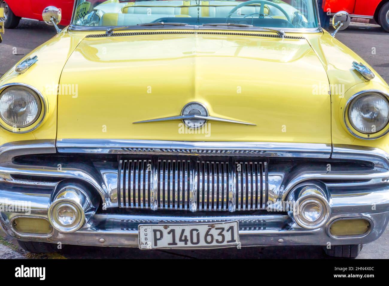 Vintage yellow convertible American car of the brand 'Pontiac ...