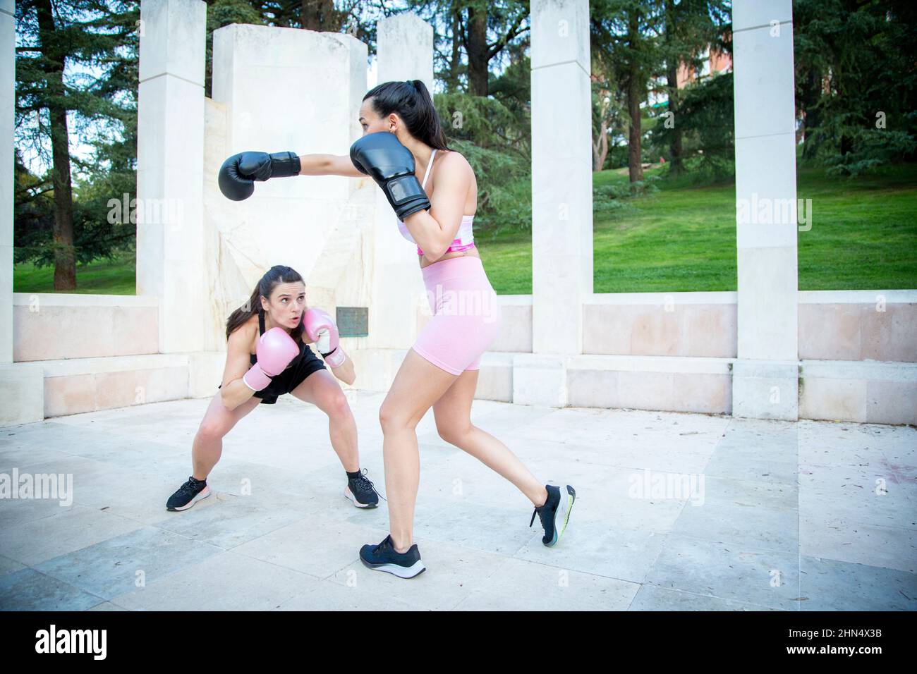 street boxing match between two young Caucasian women Stock Photo Alamy