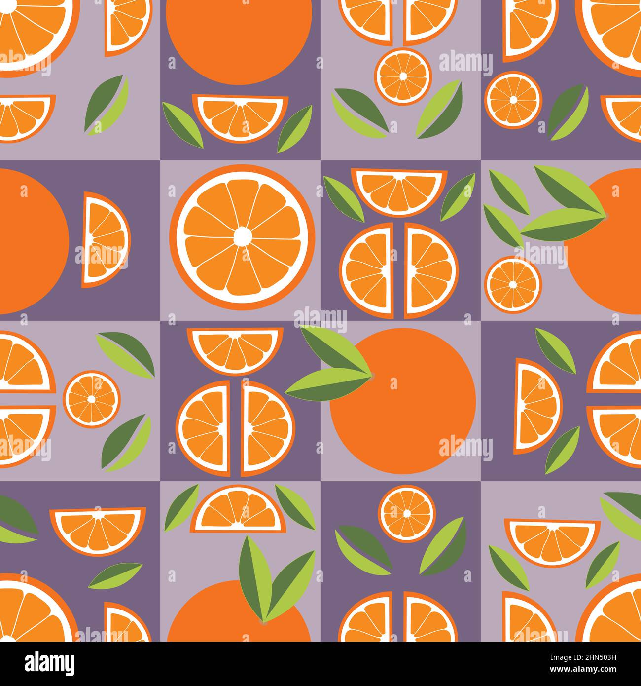 Seamless orange fruit pattern on grid background. High quality vector