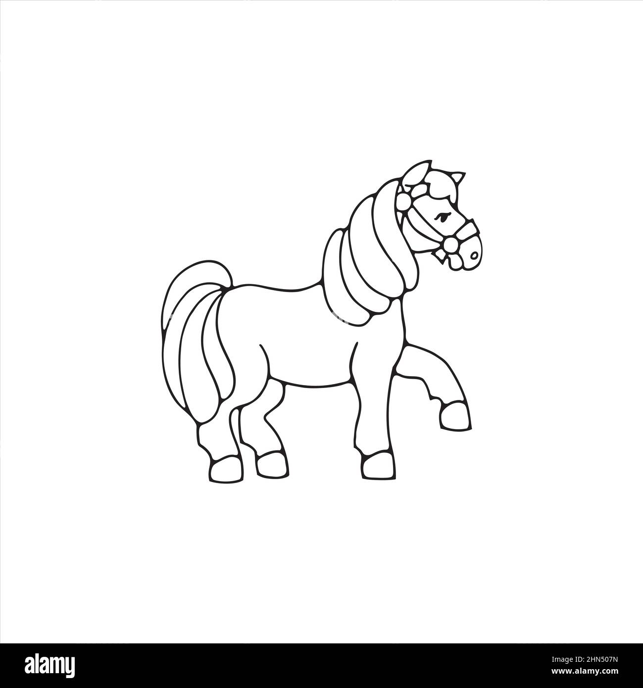 Horse with lush mane and tail. Vector illustration isolated on white