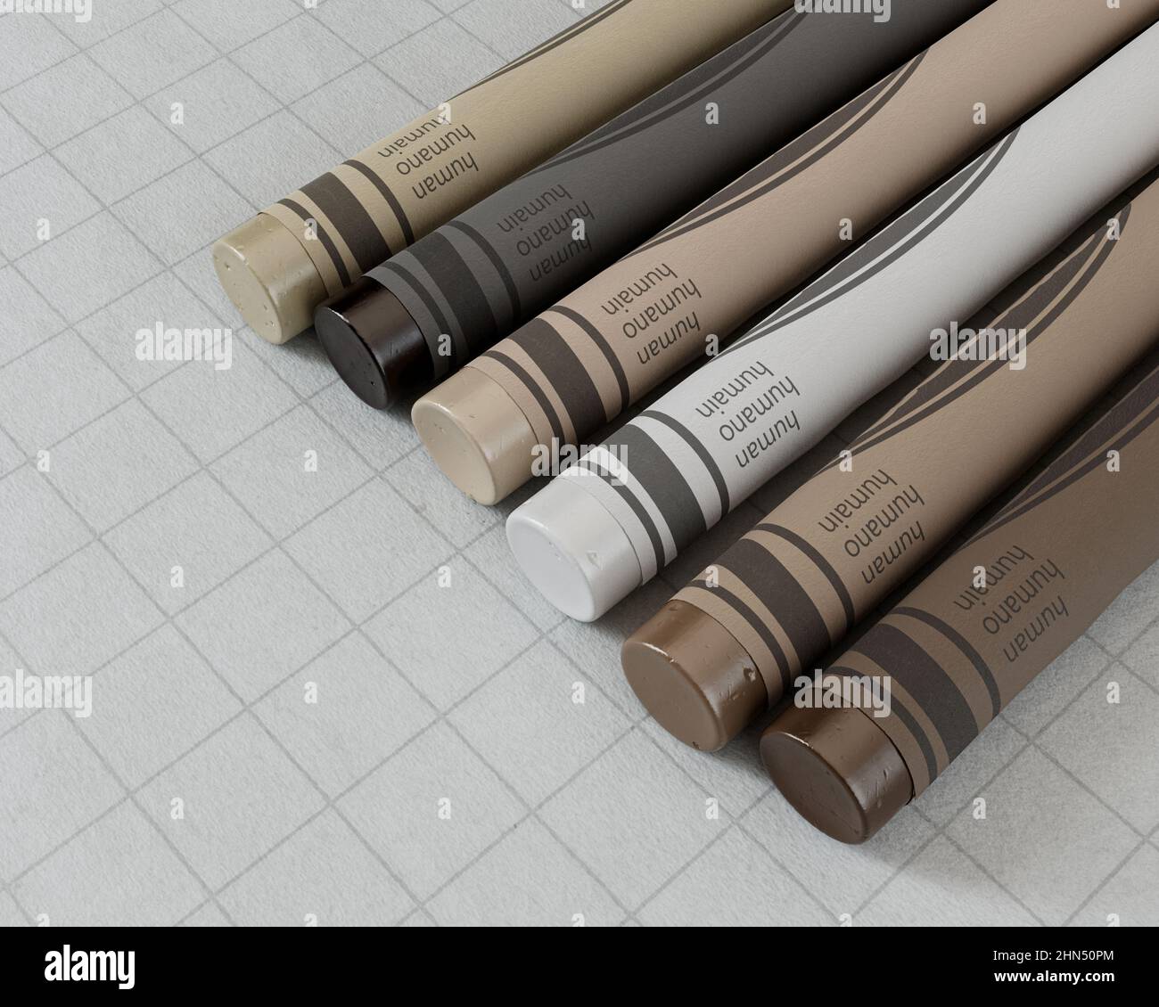 A concept showing childrens wax crayons in various color shades of skin tones yet all the same