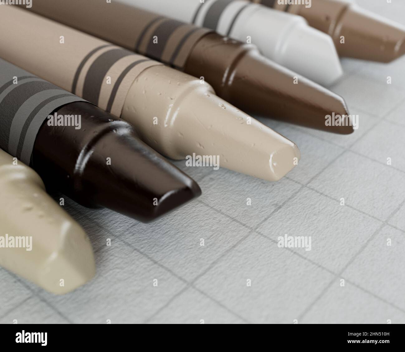 A concept showing childrens wax crayons in various color shades of skin tones yet all the same