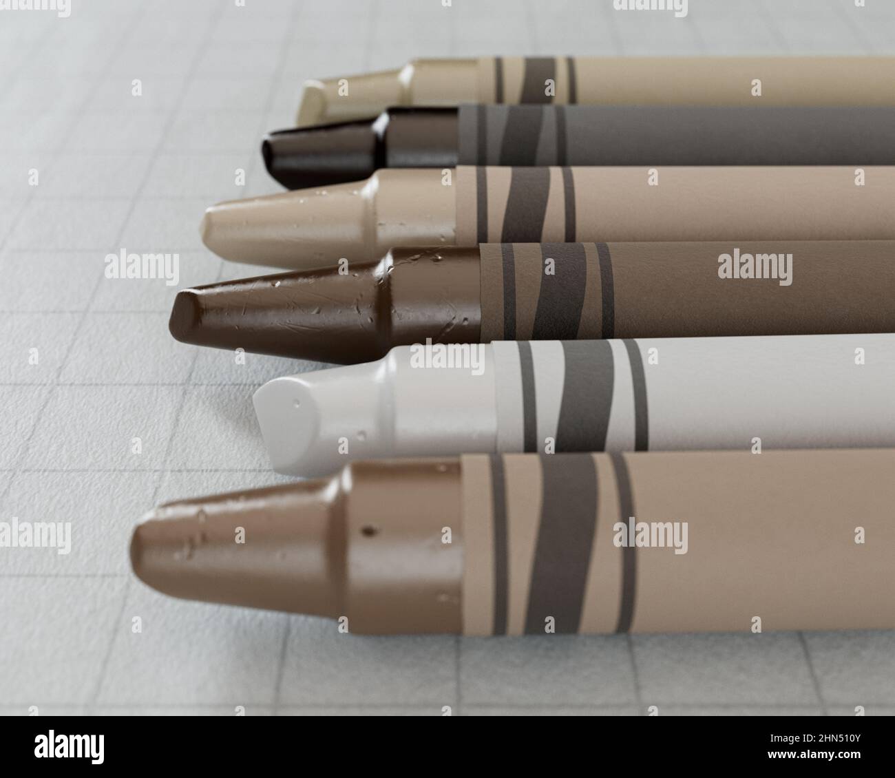 A concept showing childrens wax crayons in various color shades of skin tones yet all the same