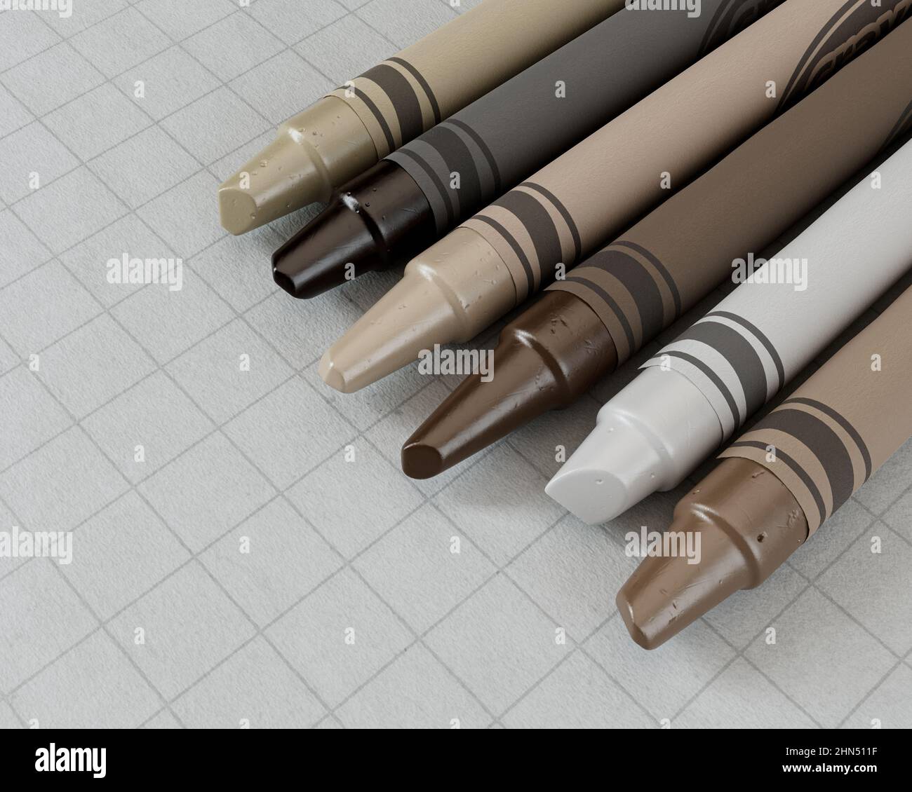A concept showing childrens wax crayons in various color shades of skin tones yet all the same