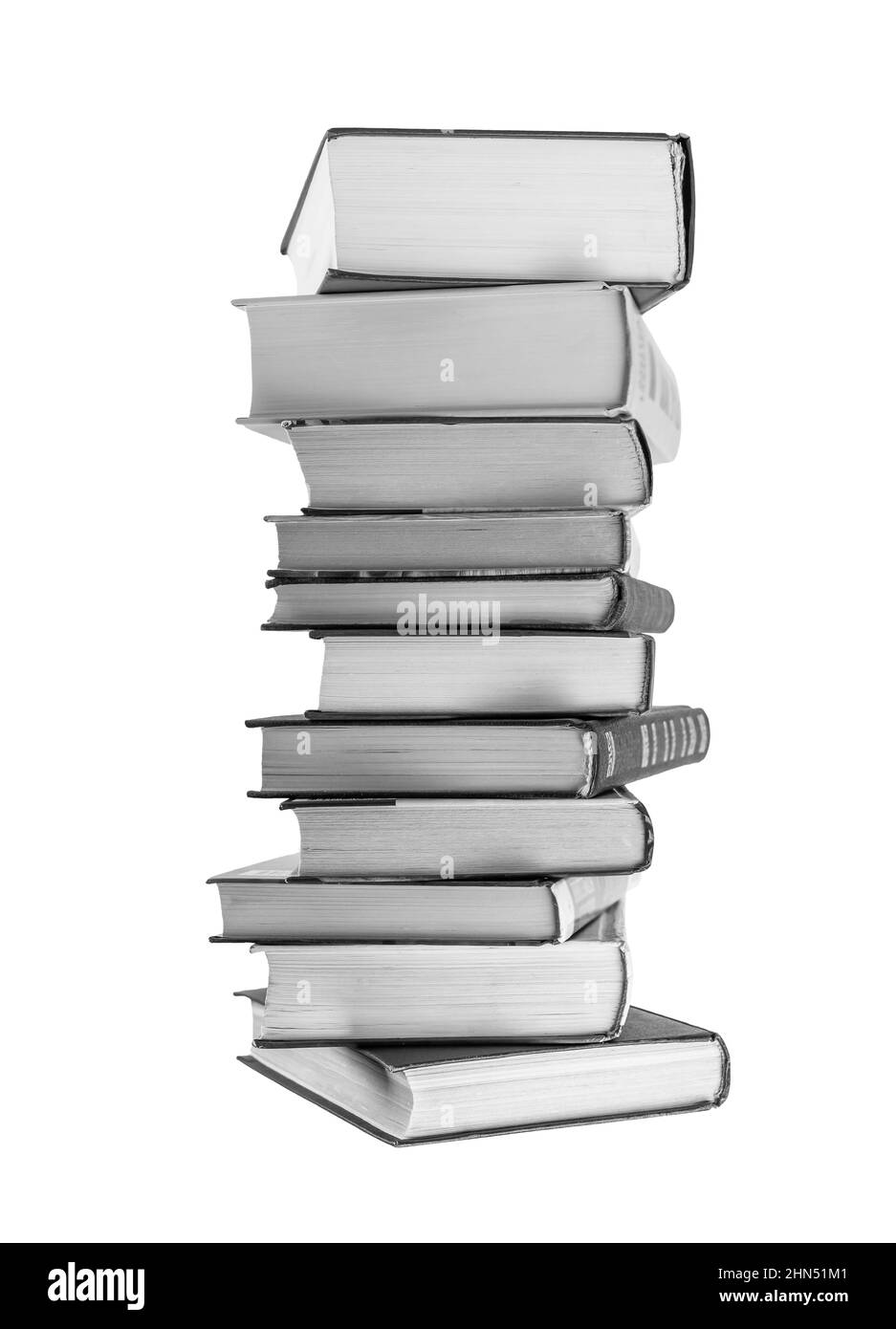 High books stack isolated on white background. Preparing for exams, writing dissertation, study concept. High quality photo Stock Photo