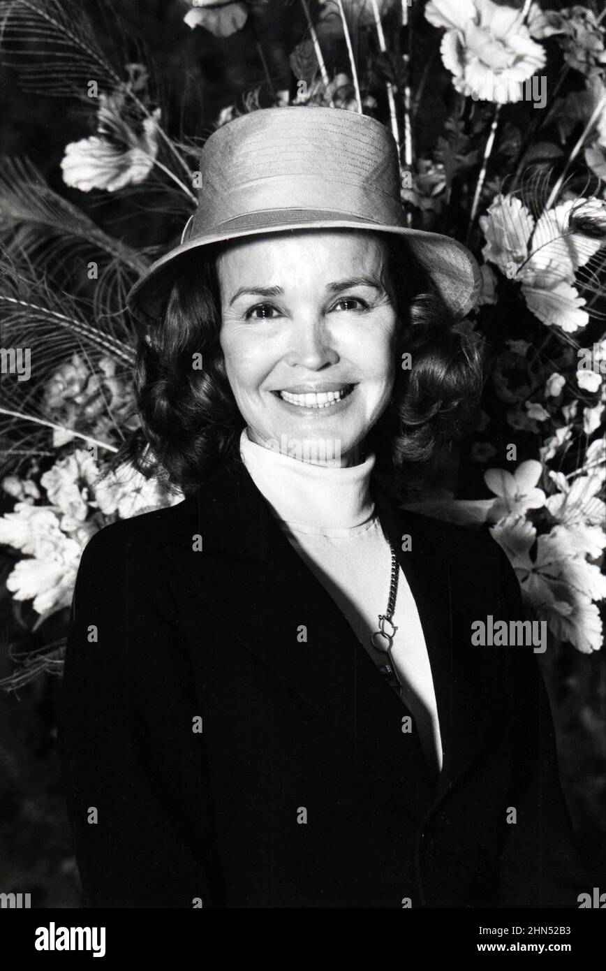 A posed portrait of Kathryn Crosby who was Bing Crosby's second wife. At a theater in Birmingham, Michigan where she was performing in a  play. She was wearing Bing's hat. She performed in films under the stage names Kathryn Grant and Kathryn Grandstaff. Circa 1979. Stock Photo