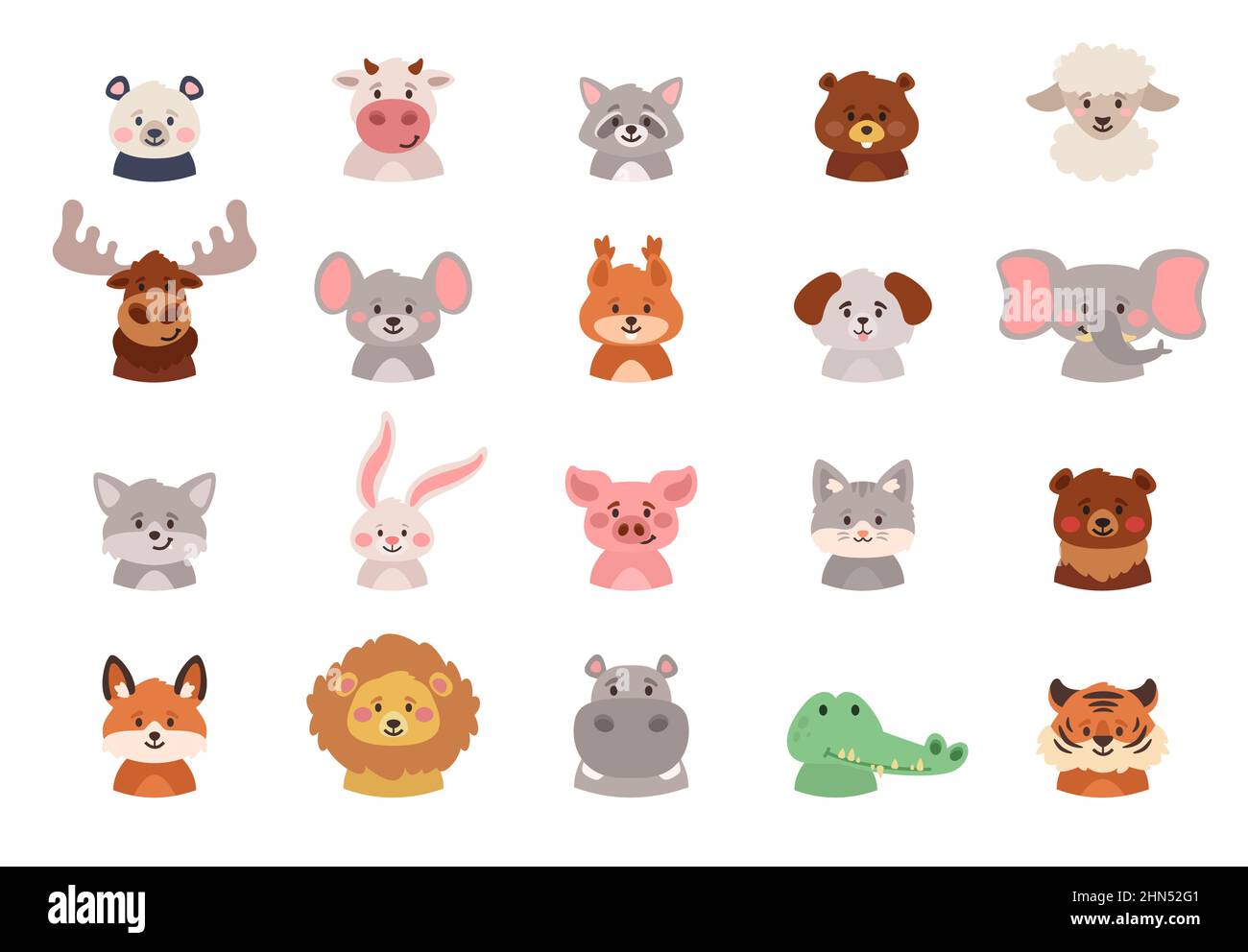 cartoon style big set of animals avatars Stock Vector