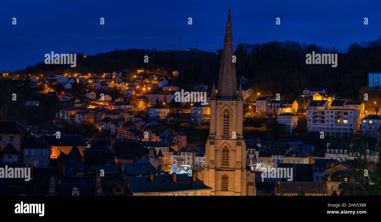 The Tulle Cathedral at night, Corrèze, France Stock Photo