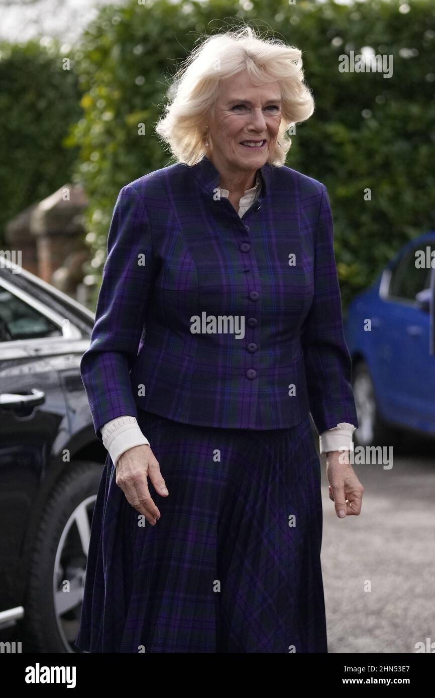 File photo dated 10/02/2022 of the Duchess of Cornwall arriving for her visit to the Thames Valley Partnership charity in Aylesbury, Buckinghamshire. A Clarence House spokesman has said: Her Royal Highness The Duchess of Cornwall has tested positive for Covid-19 and is self-isolating. Issue date: Monday February 14, 2022. Stock Photo