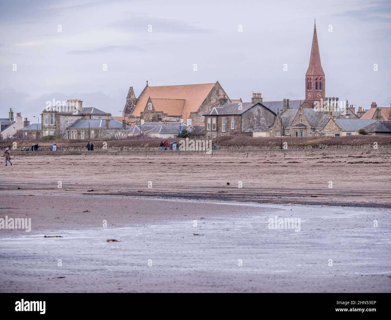 Winters view looking towards Troon town from the beach Stock Photo