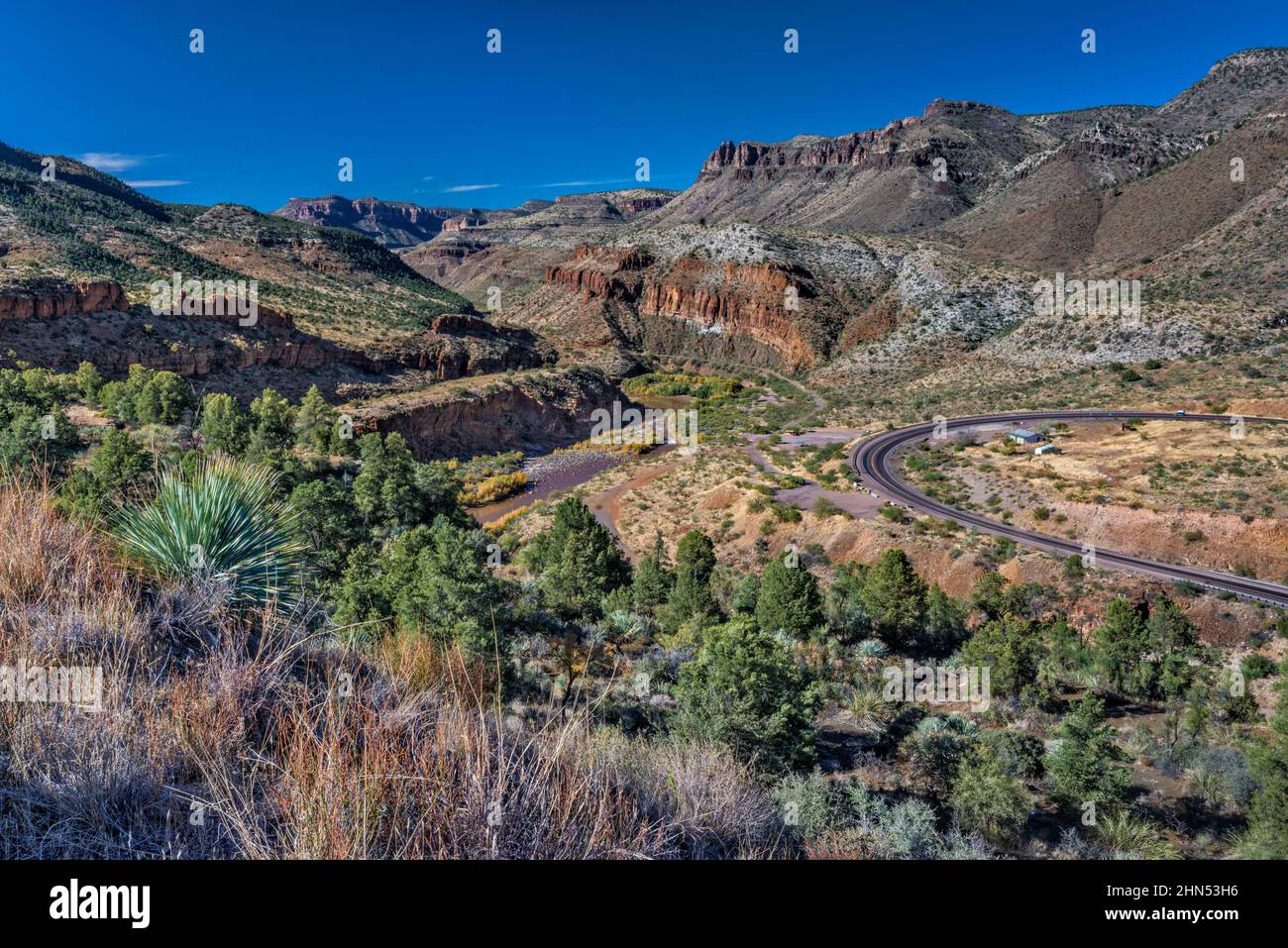 Salt River Canyon, US Route 60, Mule Hoof Bend area, San Carlos Indian Reservation, Eastern High Country, Arizona, USA Stock Photo