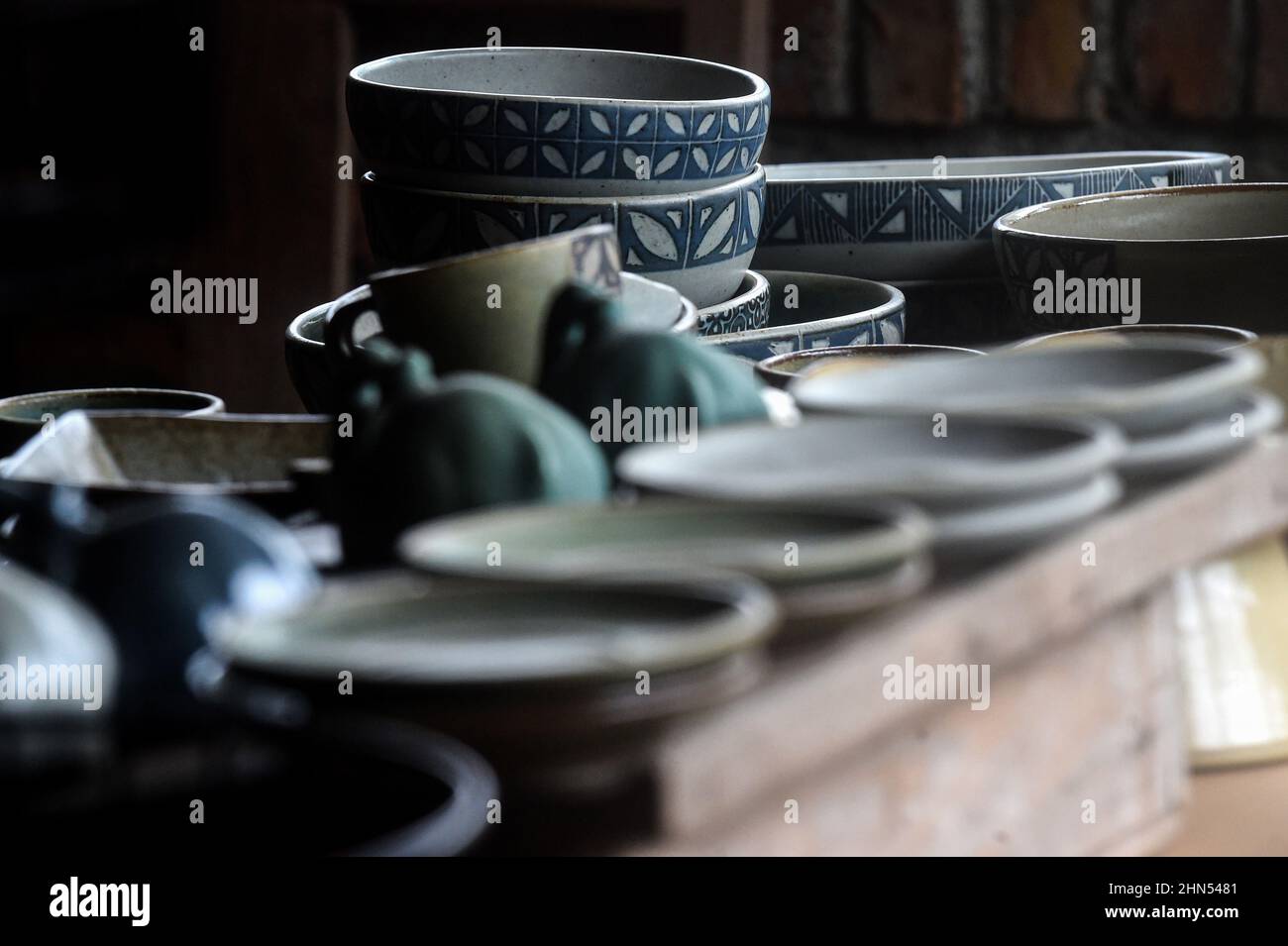 West Java, Indonesia. 14th Feb, 2022. Potteries are displayed at a workshop in Depok, West Java, Indonesia, Feb. 14, 2022. Credit: Agung Kuncahya B./Xinhua/Alamy Live News Stock Photo