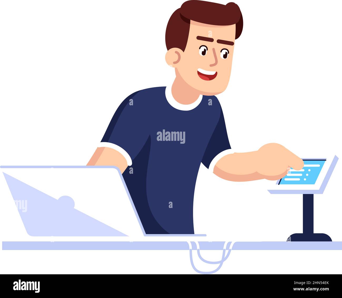 Maintaining software semi flat RGB color vector illustration Stock Vector