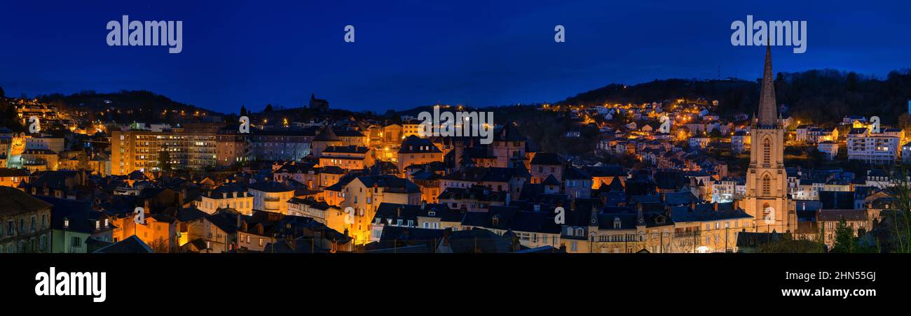 A panoramic view of Tulle, Corrèze, France, at night Stock Photo