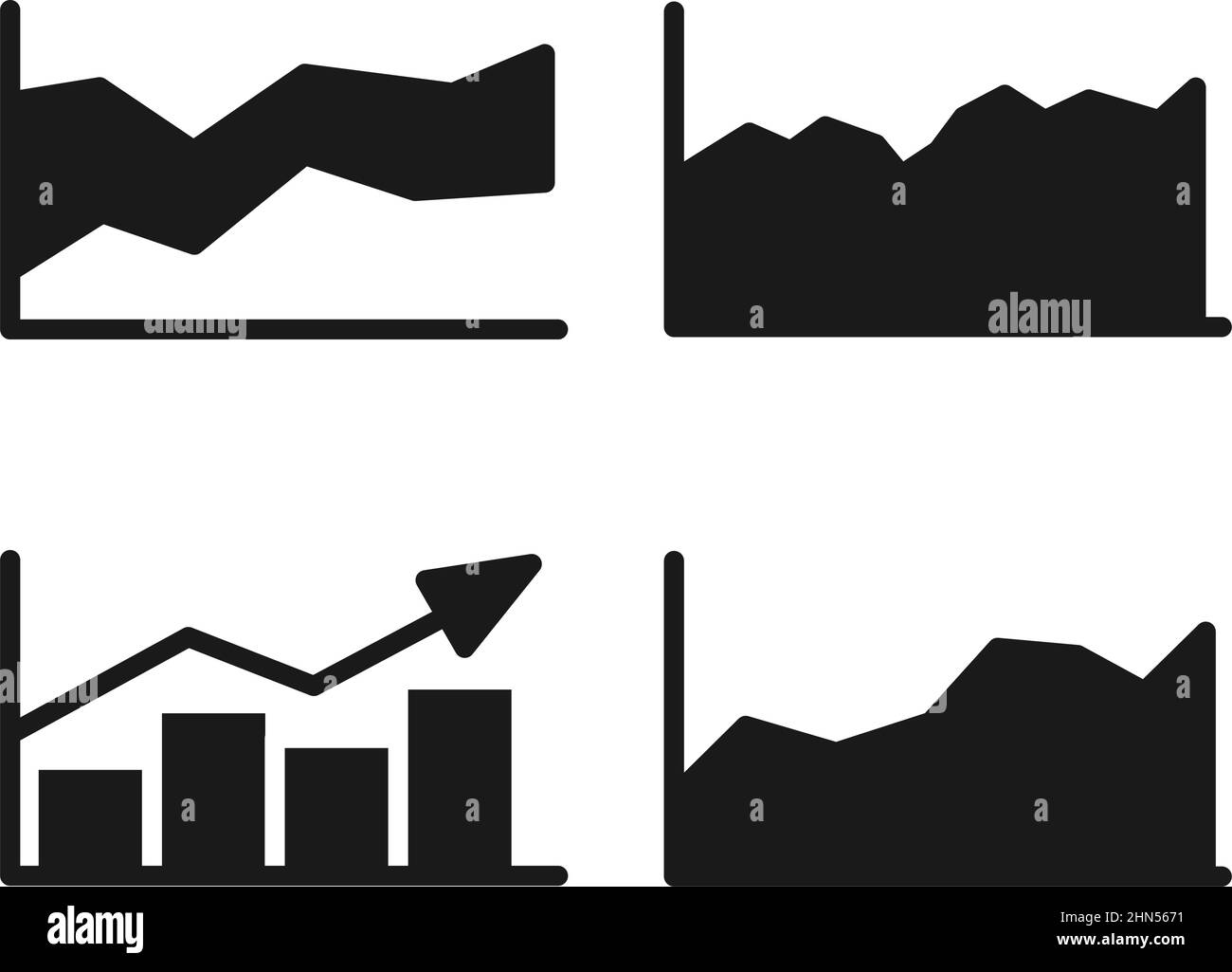 Black and white rising graph histogram set. Vector illustration for leaflet, web site or application decor Stock Vector