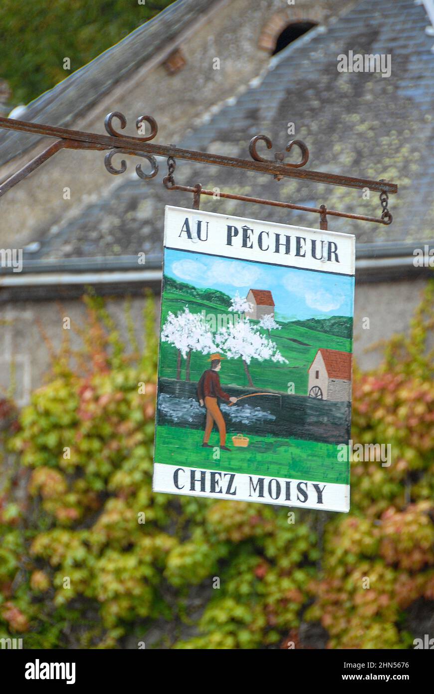 The auberge des Sœurs Moisy was made by painters who met, slept and worked there at St-Céneri-le-Gérei, Normandy, France Stock Photo