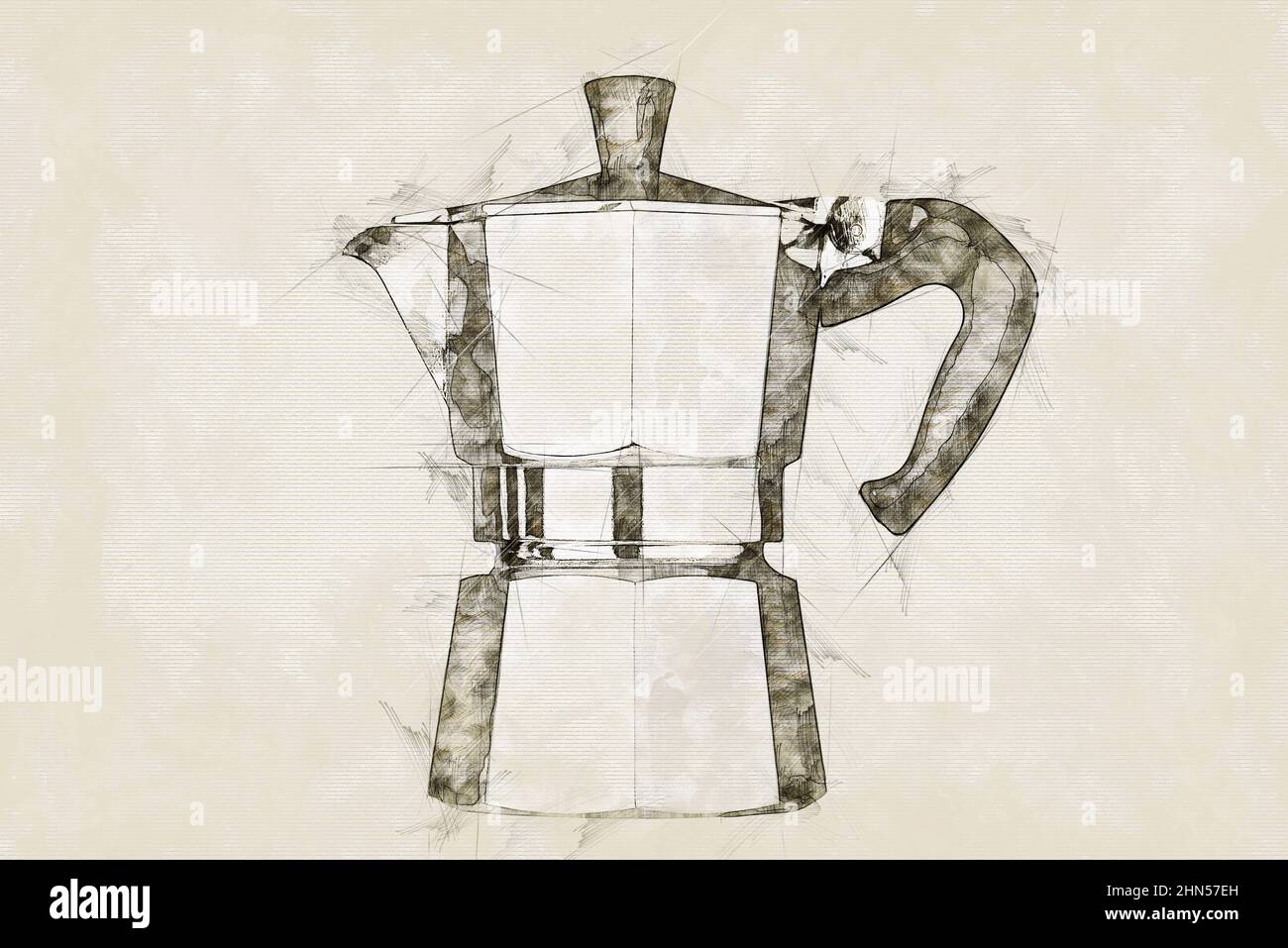 Illustration Sketch of a Italian coffeemaker and expresso Stock Photo