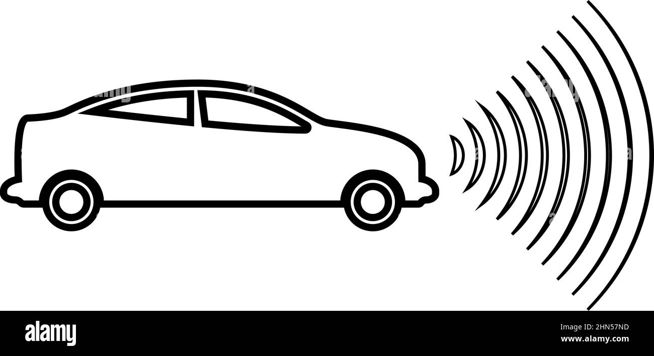 Car radio signals sensor smart technology autopilot front direction contour outline line icon black color vector illustration image thin flat style Stock Vector