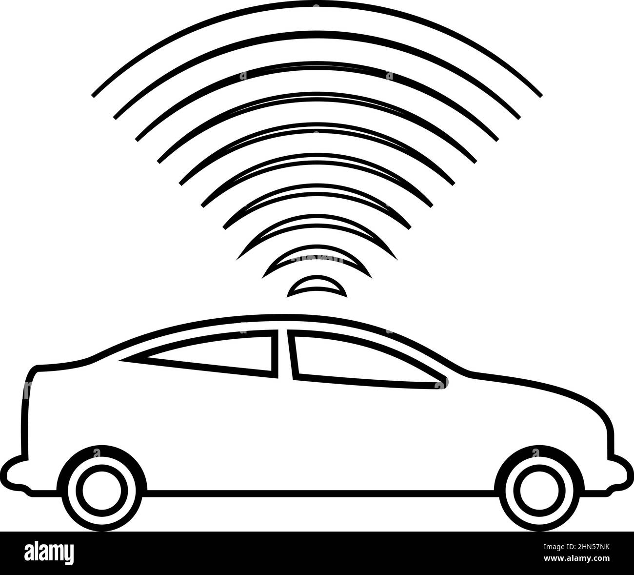 Car radio signals sensor smart technology autopilot up direction contour outline line icon black color vector illustration image thin flat style Stock Vector