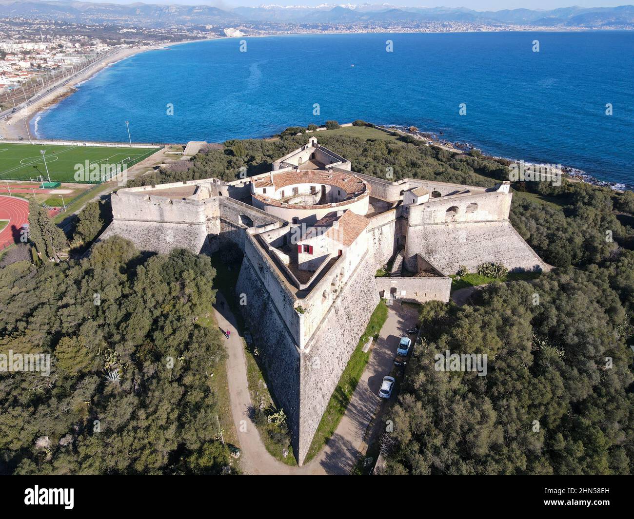 Drone view at fort Carre of Antibes on France Stock Photo