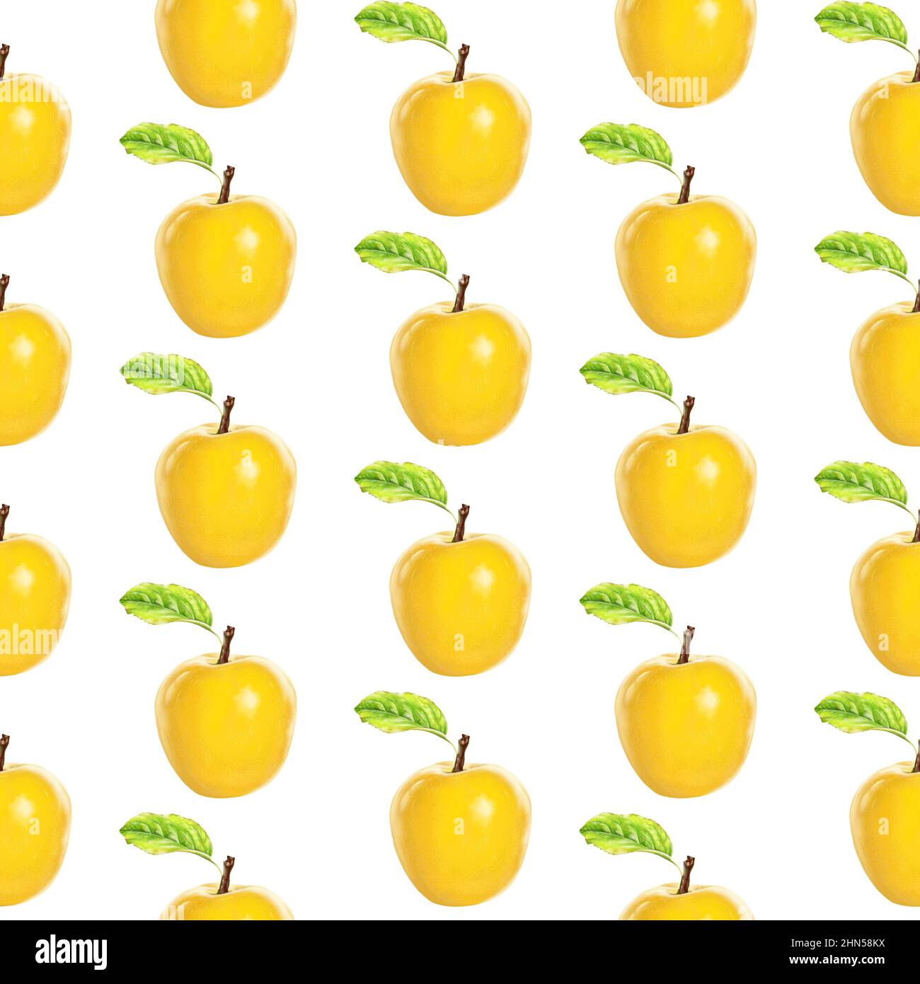 Illustration realism seamless pattern fruit apple yellow color on a ...