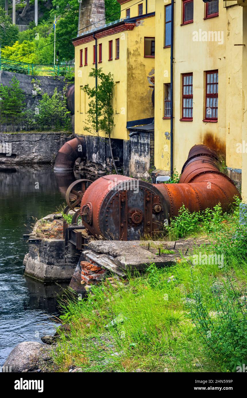 Historical industrial architecture, today part of the Dalsland Centre at the Dalsland Canal in Haverud, Dalsland, Västra Götalands län, Sweden. Stock Photo