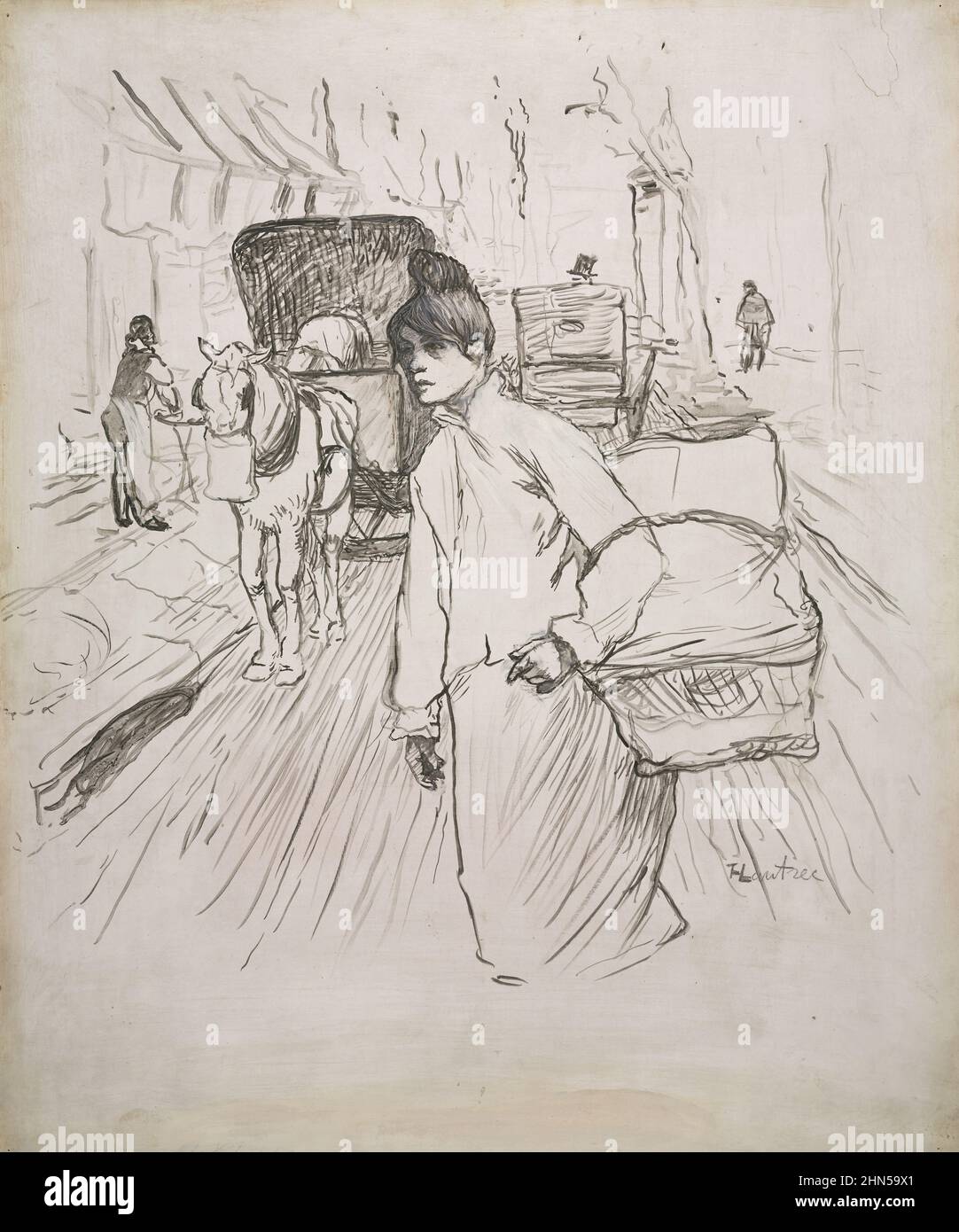 The Laundress (1888) Antique vintage drawing by Henri Toulouse-Lautrec. Stock Photo