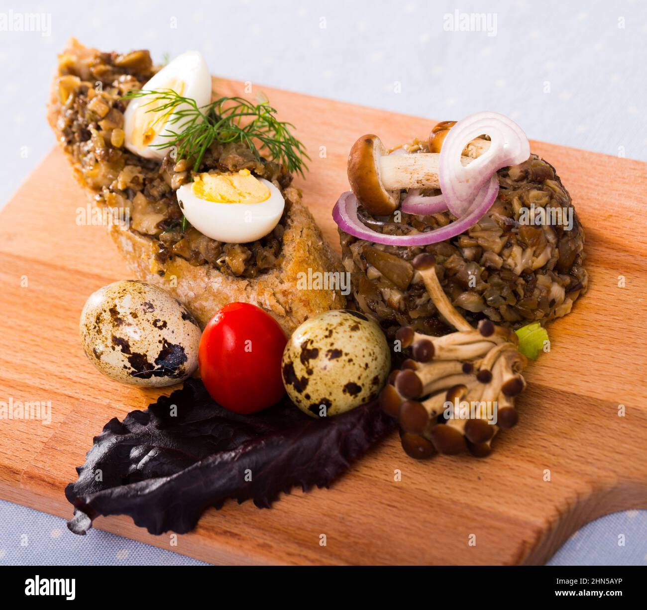 Button Pate Delicious pate from button mushrooms with onion, quail eggs and greens ...