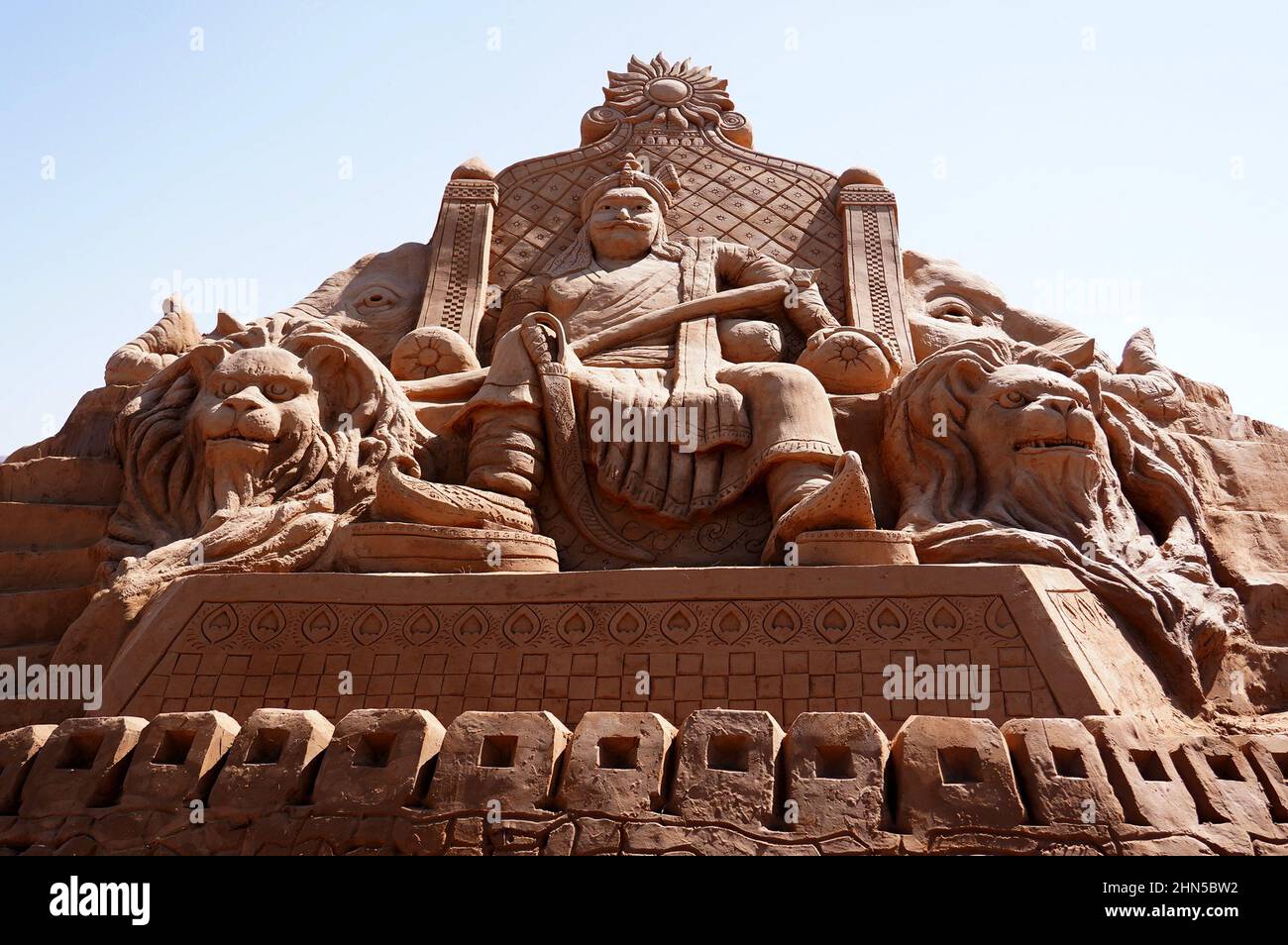 Indian Sand artist Ajay Rawat creates a sand art on Maharana Pratap to