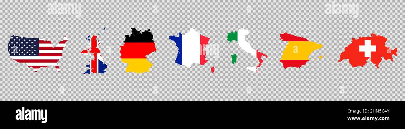 Flag map different country set Stock Vector