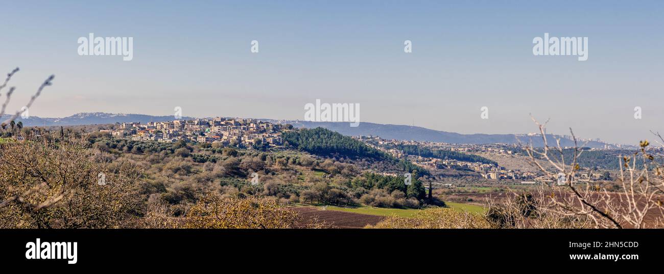 Lower Galilee, Israel landscape and Arab Village Stock Photo