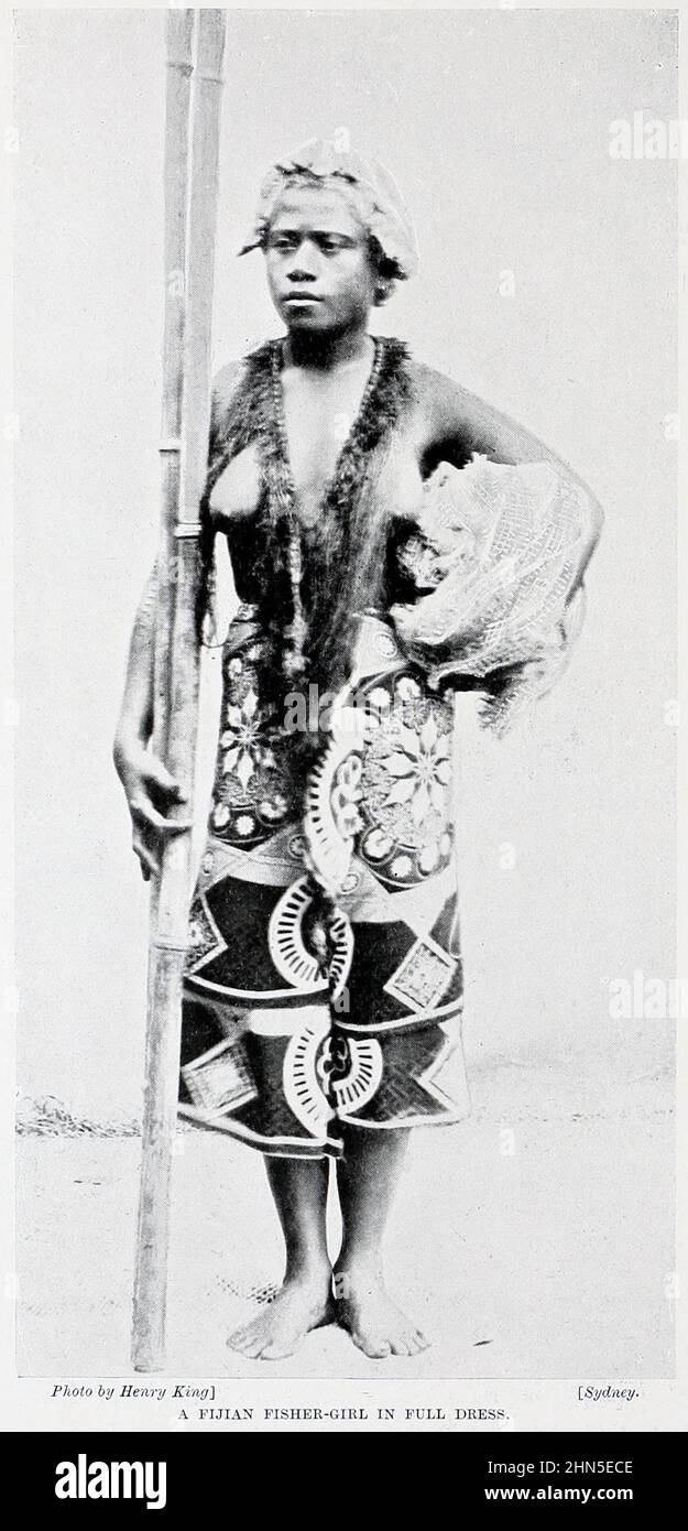 A fisher-girl in full dress, Fiji from The living races of mankind : a popular illustrated account of the customs, habits, pursuits, feasts & ceremonies of the races of mankind throughout the world Volume 1 by Sir Harry Hamilton Johnston, Henry Neville Hutchinson, Richard Lydekker and Dr. A. H. Keane published London : Hutchinson & Co. 1902 Stock Photo