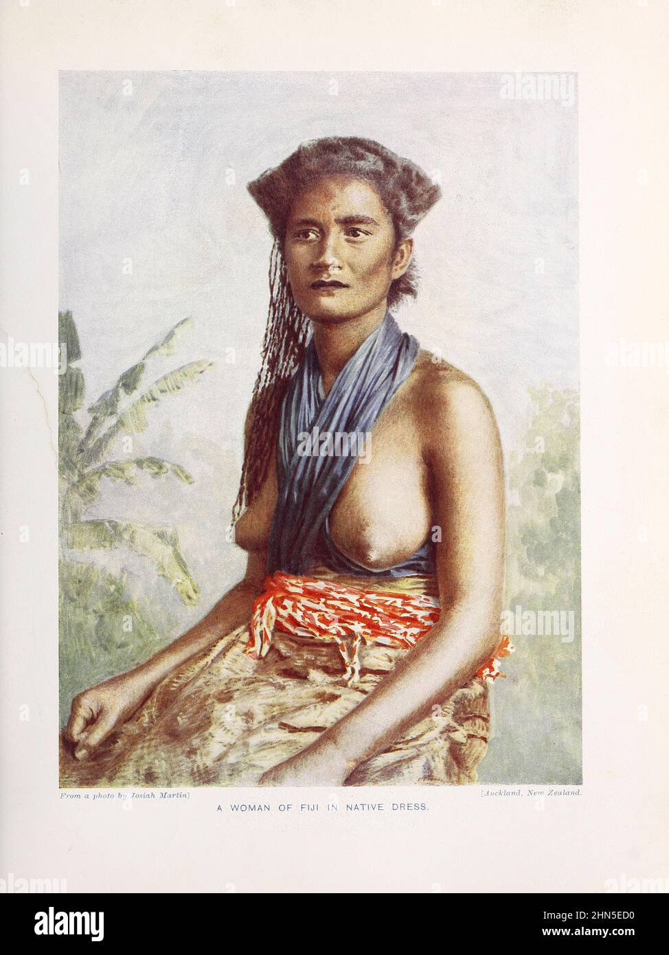 Portrait of a Fijian Woman in traditional dress from The living races of mankind : a popular illustrated account of the customs, habits, pursuits, feasts & ceremonies of the races of mankind throughout the world Volume 1 by Sir Harry Hamilton Johnston, Henry Neville Hutchinson, Richard Lydekker and Dr. A. H. Keane published London : Hutchinson & Co. 1902 Stock Photo