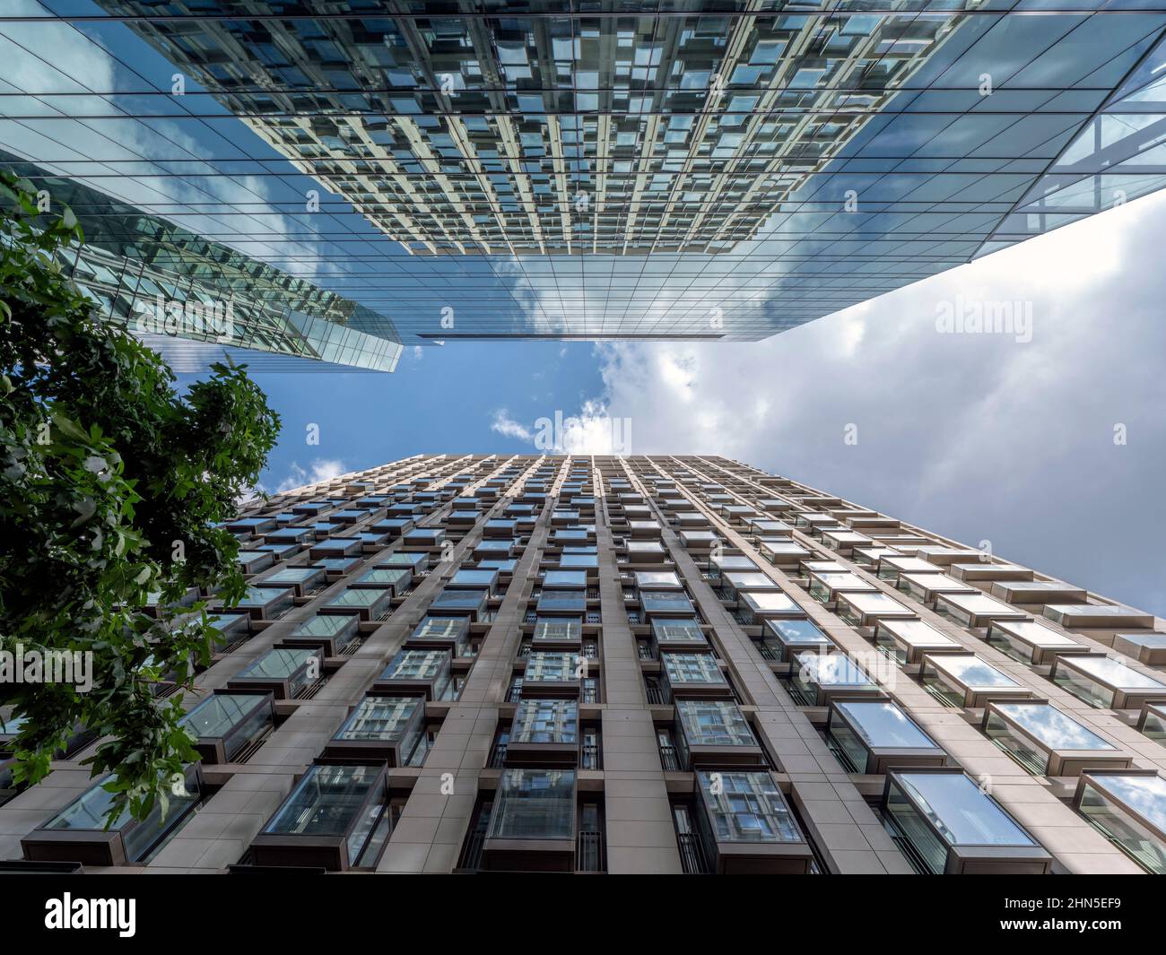 Looking up with refection. 8-13 Casson Square, London, United Kingdom. Architect: Patel Taylor Architects, 2022. Stock Photo