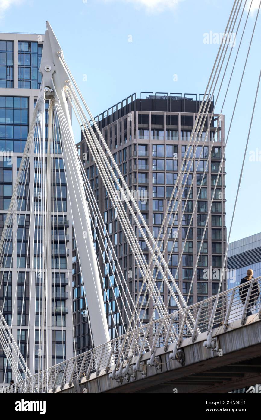 Long detail view through Golden Jubilee Bridge. 8-13 Casson Square, London, United Kingdom. Architect: Patel Taylor Architects, 2022. Stock Photo