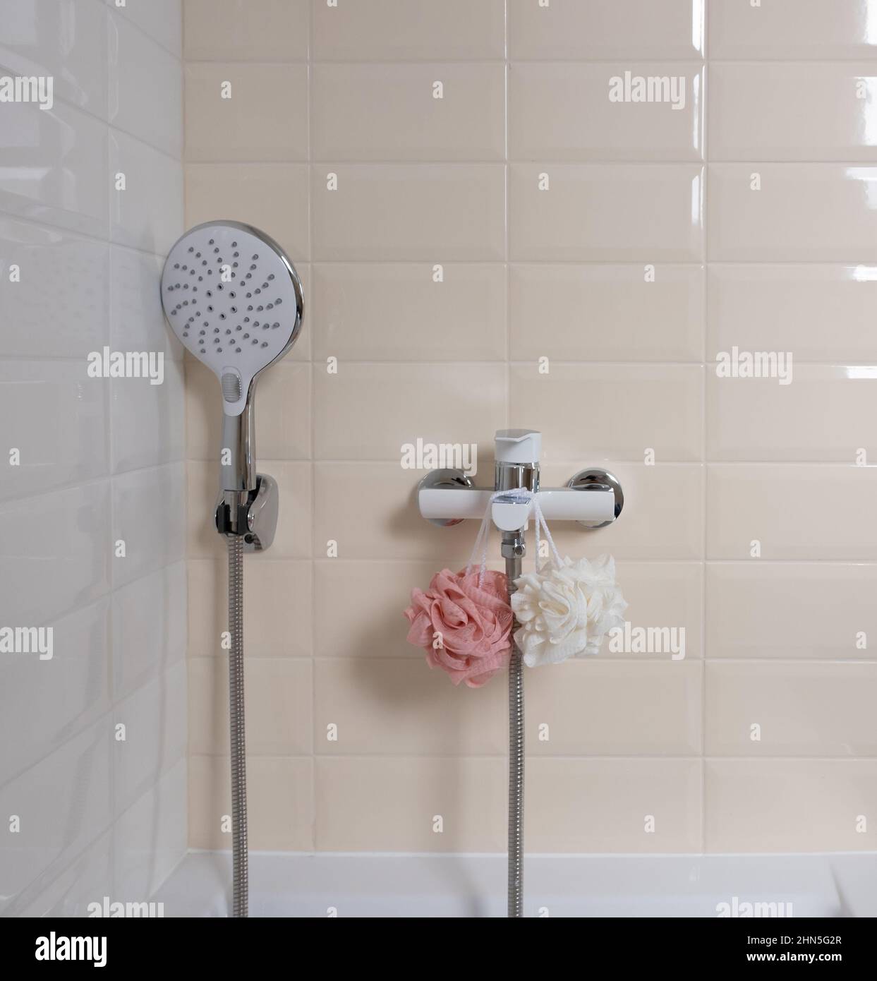 Interior of a modern shower head in a bathroom at home. Modern bathroom ...