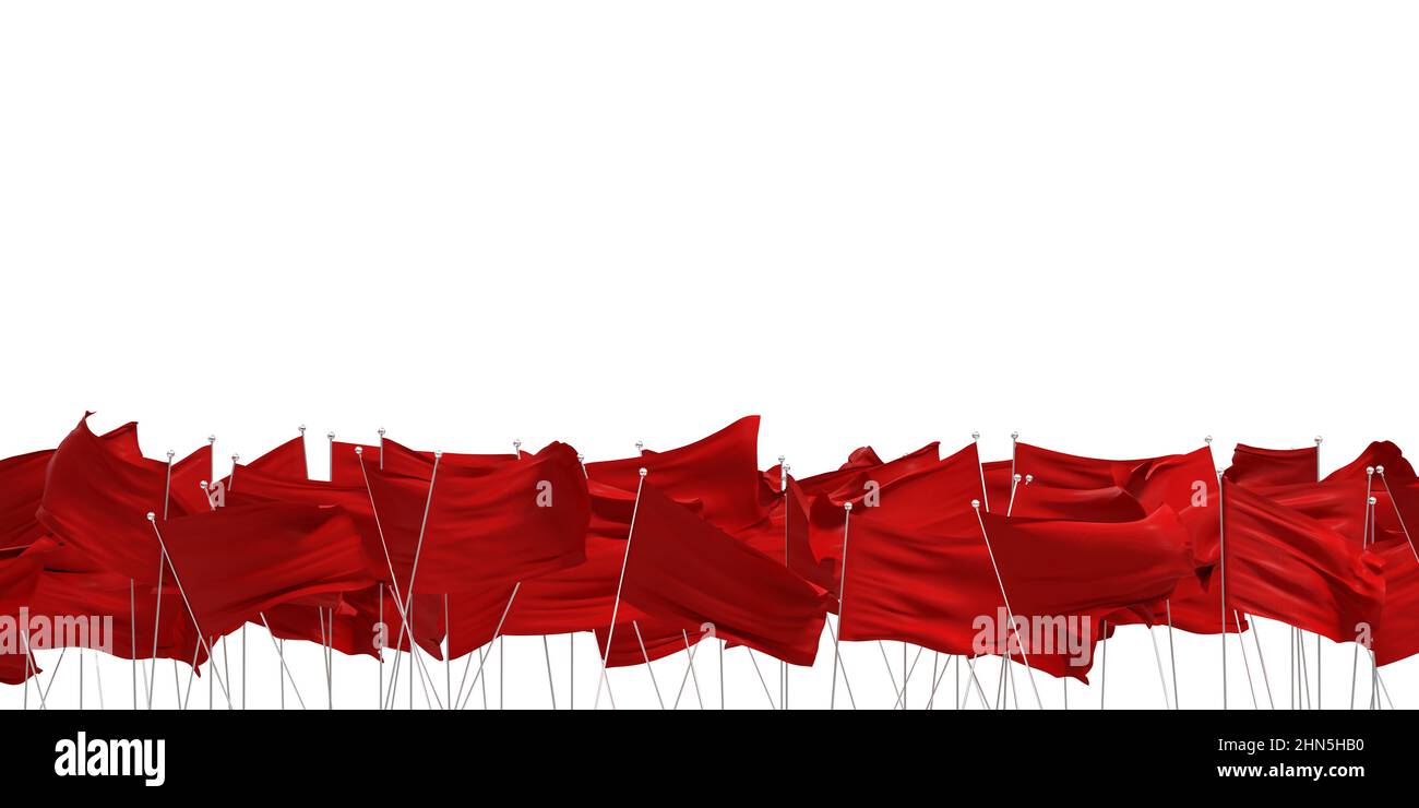 many red flags on white background - 3d rendering Stock Photo