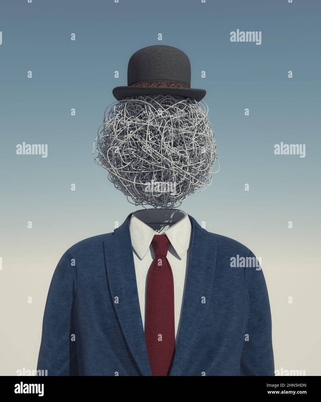 Headless businessman with chaotic lines.  Overthinking and anxiety concept. This is a 3d render illustration Stock Photo