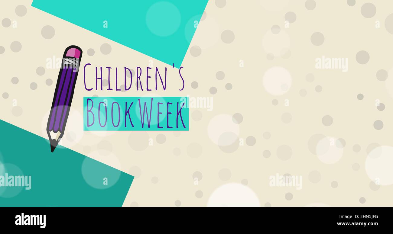 Vector image of pencil and children's book week text on patterned beige background with copy space Stock Photo