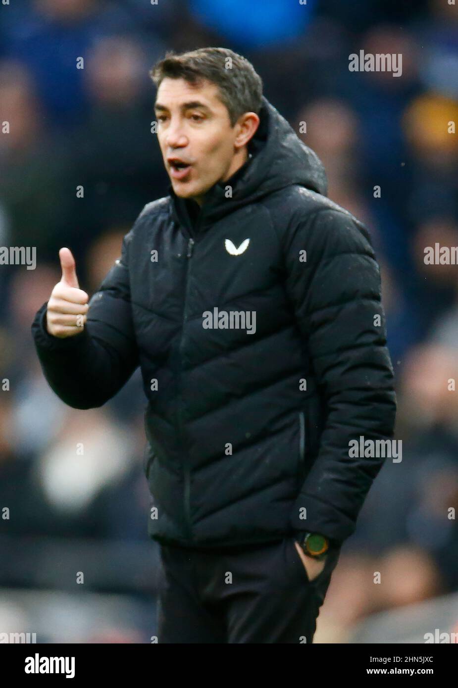 London, England - FEBRUARY 13: Wolverhampton Wanderers manager Bruno Lage gives thumps up during  Premier League between Tottenham Hotspur and Wolverh Stock Photo