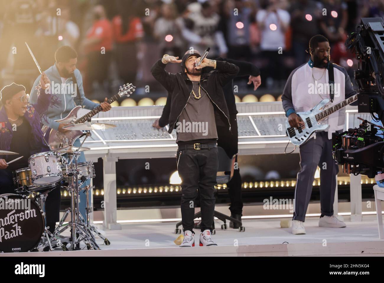 Anderson .Paak and Eminem performs during the Super Bowl LVI Halftime