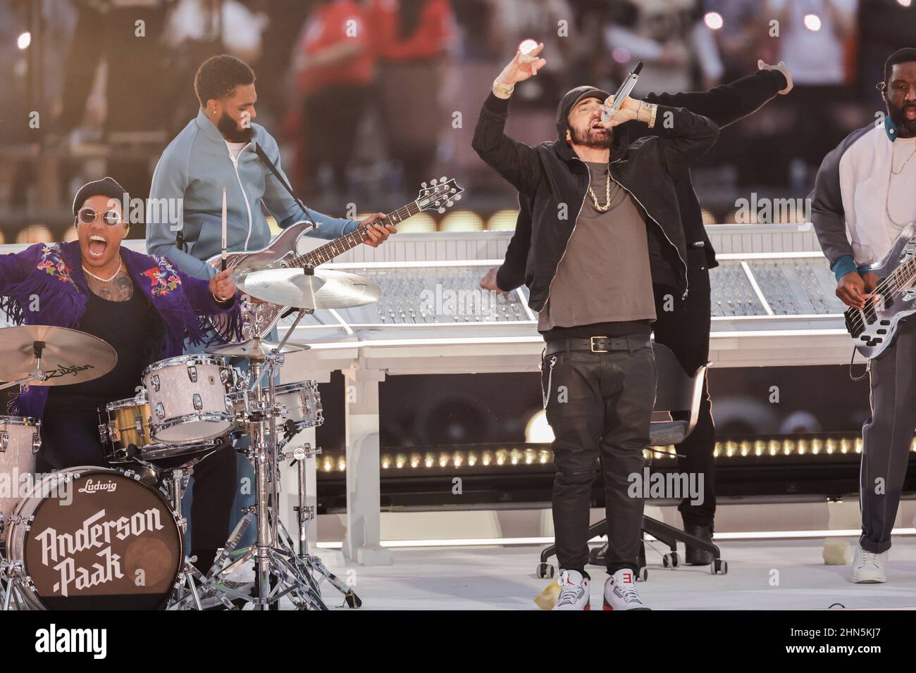 Anderson .Paak and Eminem performs during the Super Bowl LVI Halftime
