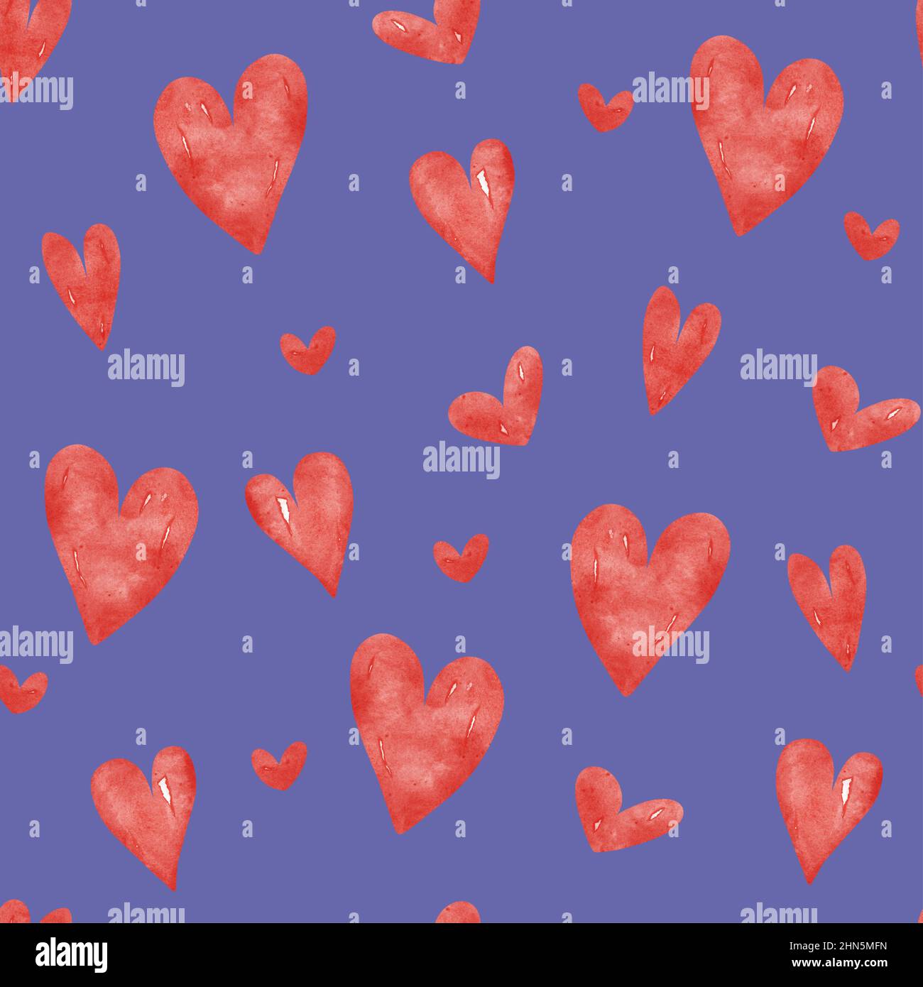 Seamless pattern with red watercolor hearts Stock Photo