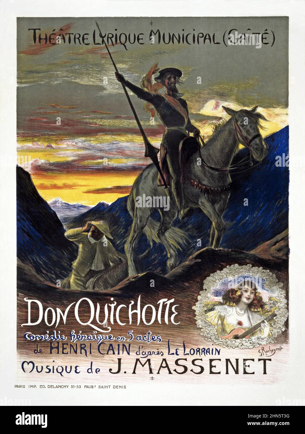 Georges Rochegrosse's poster for Jules Massenet's Don Quichotte (Don Quijote), Muisc by J. Massenet. 1910 Stock Photo