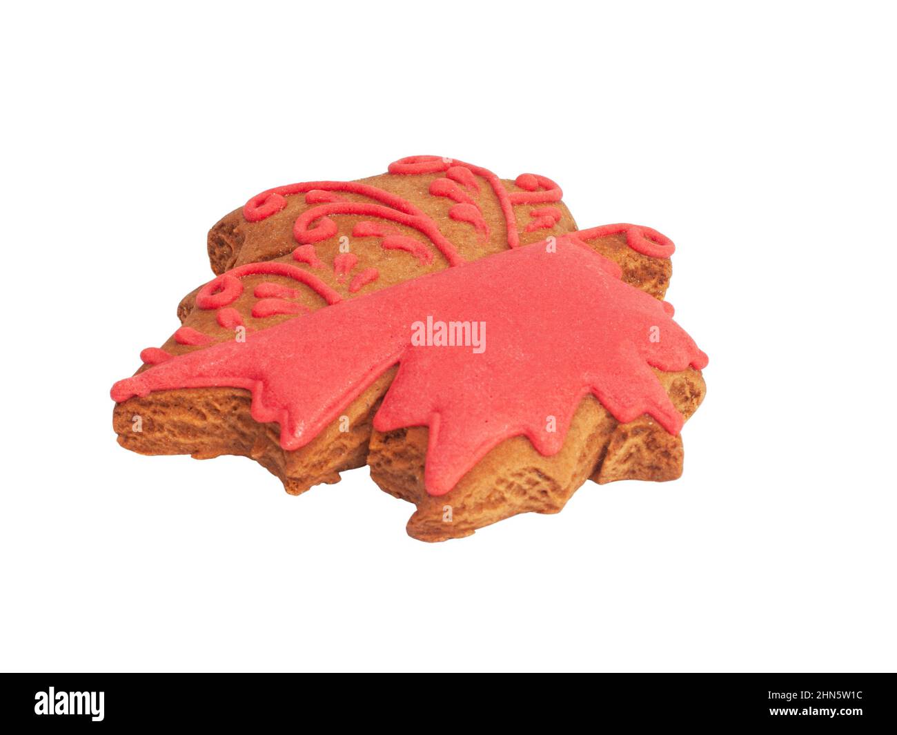 Tasty gingerbread cookie maple leaf isolated on the white Stock Photo