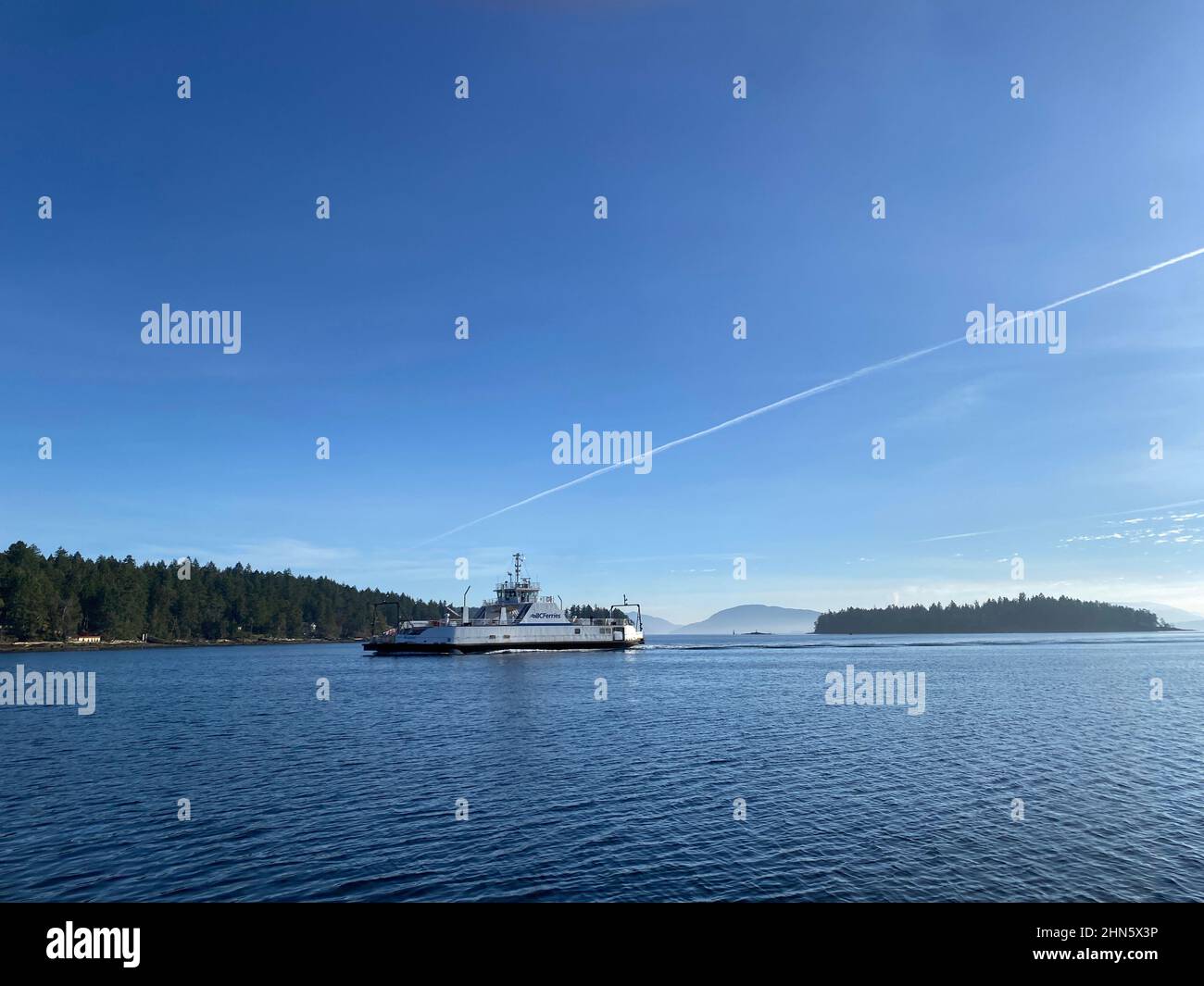 A British Columbia ferry coming into harbour, Thetis Island, Gulf