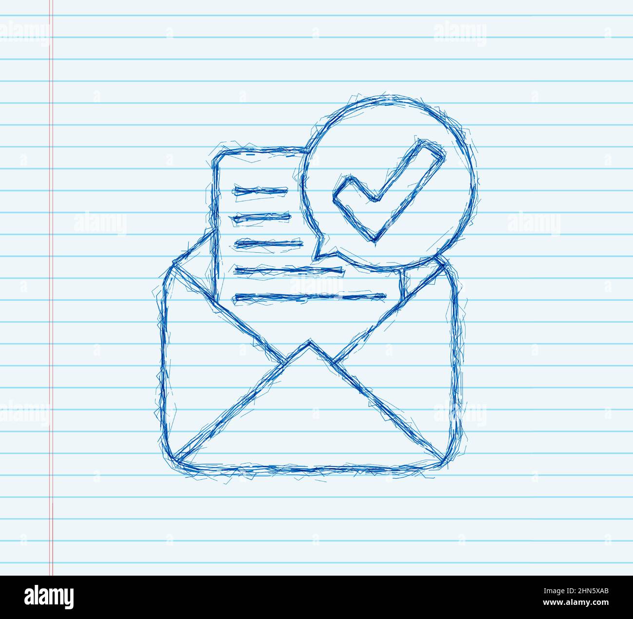 Opened envelope and document with green check mark. sketch icon. Verification email. Vector illustration. Stock Vector