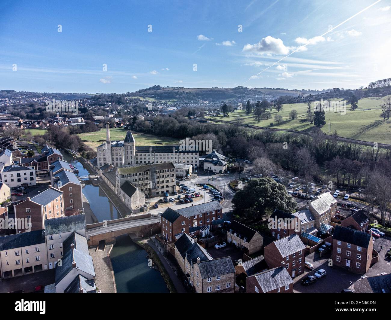 Aerial View over Ebley Wharf, Stroud, England Stock Photo