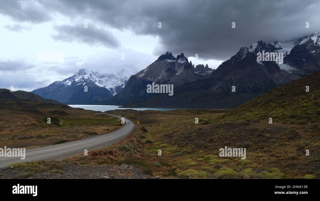 Torres del Paine landscape, overlooking the Almirante Nieto mountain, Chile Stock Photo