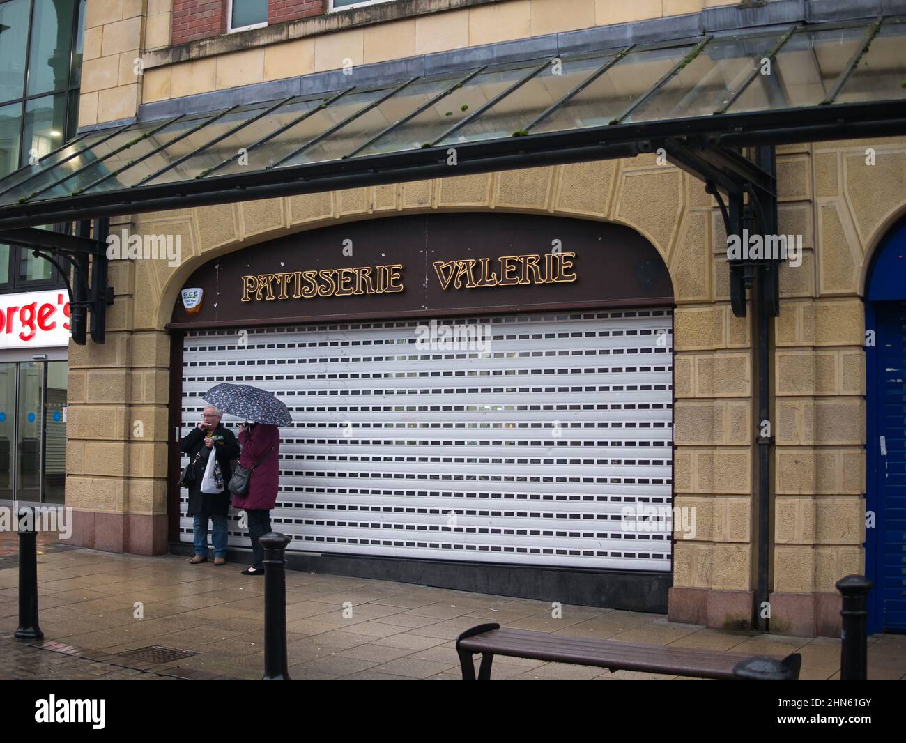 A closed branch of the Patisserie Valerie cafe chain in Friargate, Preston in the north of the UK. Stock Photo
